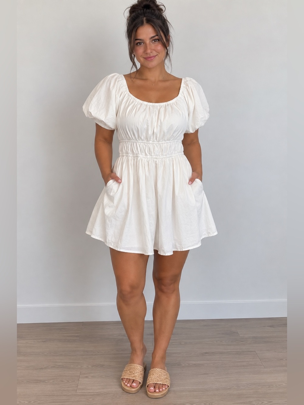 Hollister White Puff Sleeve Romper XL Cottagecore Mini Romper